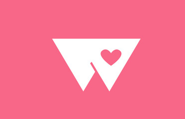 W pink love heart alphabet letter logo icon. Creative design for a dating site company or business