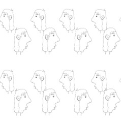 Stylized face thin black outline stock vector illustration seamless pattern for web, for print, for coloring book