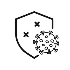 Protection on viruses. shield and virus. linear icon
