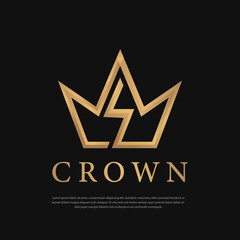 Gold Crown Sign Luxury Vector.Beautiful Gradient. Mistyping exclusive princess with gold crown on black background