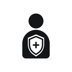Patient icon. Black filled illustration. Patient symbol on white background.