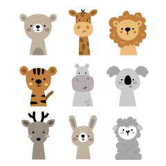 vector set of cute jungle and domestic animals
