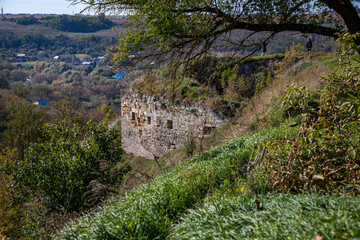 Fototapeta na wymiar Ruins of a castle in the village of Zinkiv in Ukraine.