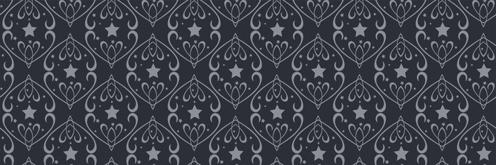 Abstract background image with decorative gray ornament on black background for your design. Seamless background for wallpaper, textures. Vector illustration.