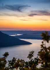 Sunset over the Dniester river. Bakota Bay in the autumn evening.