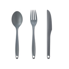 Plastic fork, spoon and knife isolated on white background