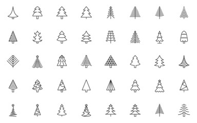 set of christsmas tree line icons, winter