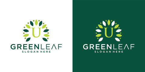 Letter u leaf logo design