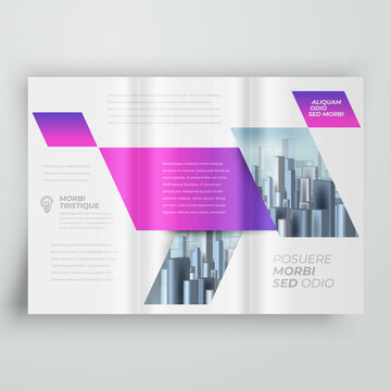 Tri-fold Cover design template rhombus style purple color, blocks for images