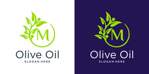 Letter m olive oil logo design template