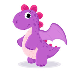 Cute violet dragon isolated on white background
