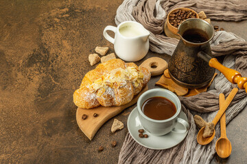 Coffee and croissant, good morning and breakfast concept