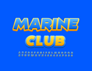 Obraz premium Vector bright sign Marine Club. Blue and Yellow Alphabet Letters and Numbers. Creative modern Font
