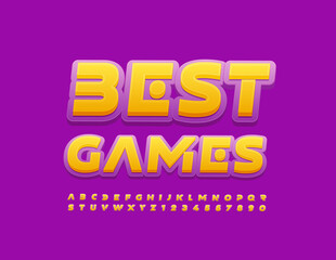 Vector creative banner Best Games. Trendy bright Font. Abstract style Alphabet Letters and Numbers set