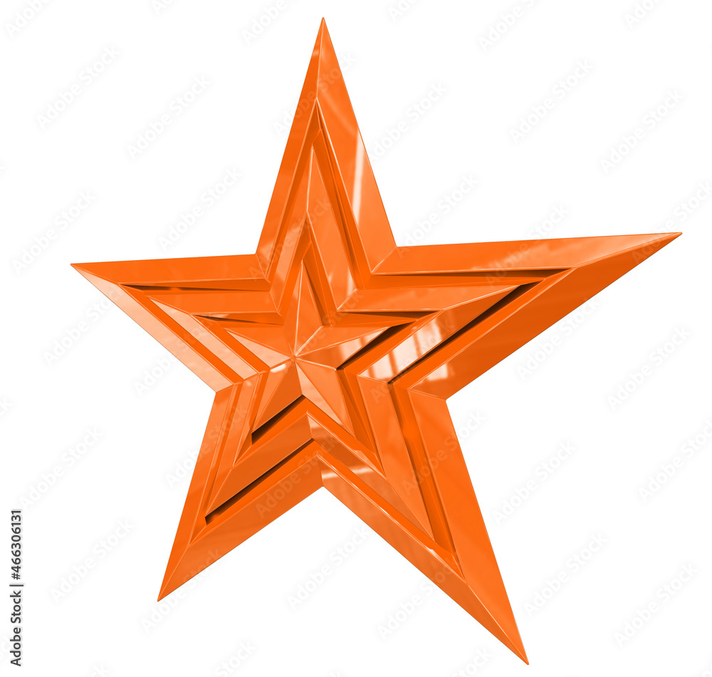 Wall mural 5 point star - christmas star - orange single isolated on white - 3d rendering