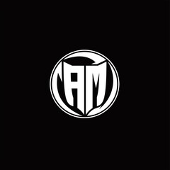 AM Logo monogram shield shape with three point sharp rounded design template