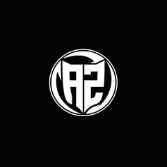 AZ Logo monogram shield shape with three point sharp rounded design template