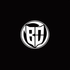 BO Logo monogram shield shape with three point sharp rounded design template