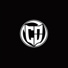 CO Logo monogram shield shape with three point sharp rounded design template