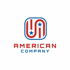 American Flag Rounded Square Frame App Logo Design Vector