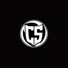 CS Logo monogram shield shape with three point sharp rounded design template