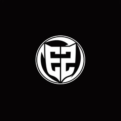 EZ Logo monogram shield shape with three point sharp rounded design template