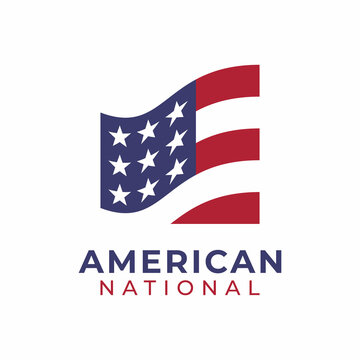 American Flag Flutter Square Logo Design Vector