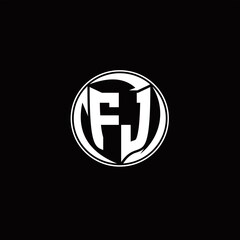 FJ Logo monogram shield shape with three point sharp rounded design template