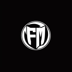 FM Logo monogram shield shape with three point sharp rounded design template