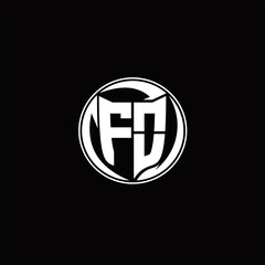 FO Logo monogram shield shape with three point sharp rounded design template