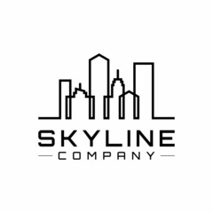 City Skyline for Real Estate Building Continuous Line Logo Design Vector