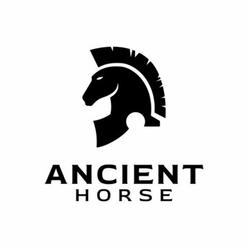 Spartan Roman Helmet Armor Warrior and Horse Head Logo Design Vector