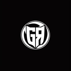 GR Logo monogram shield shape with three point sharp rounded design template