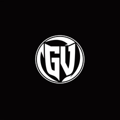 GV Logo monogram shield shape with three point sharp rounded design template