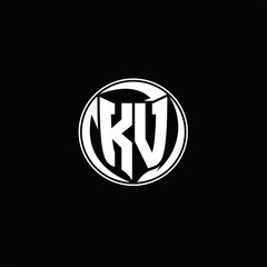 KV Logo monogram shield shape with three point sharp rounded design template