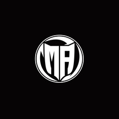 MA Logo monogram shield shape with three point sharp rounded design template
