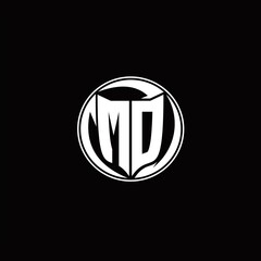 MD Logo monogram shield shape with three point sharp rounded design template