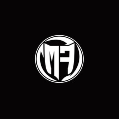 MF Logo monogram shield shape with three point sharp rounded design template