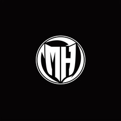 MH Logo monogram shield shape with three point sharp rounded design template