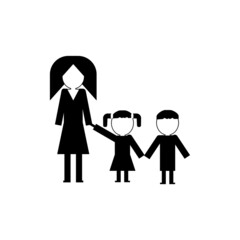 Woman holding hand girl and boy sign illustration