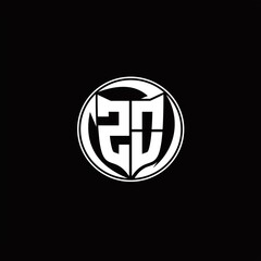 ZO Logo monogram shield shape with three point sharp rounded design template