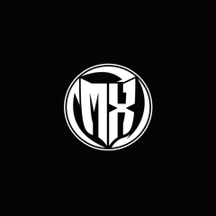 MX Logo monogram shield shape with three point sharp rounded design template