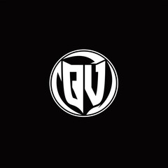 QV Logo monogram shield shape with three point sharp rounded design template