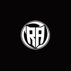 RA Logo monogram shield shape with three point sharp rounded design template