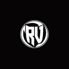 RV Logo monogram shield shape with three point sharp rounded design template