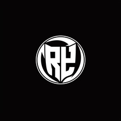 RY Logo monogram shield shape with three point sharp rounded design template
