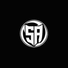 SA Logo monogram shield shape with three point sharp rounded design template