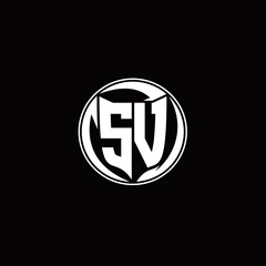 SV Logo monogram shield shape with three point sharp rounded design template