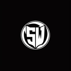 SW Logo monogram shield shape with three point sharp rounded design template