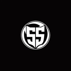 SS Logo monogram shield shape with three point sharp rounded design template